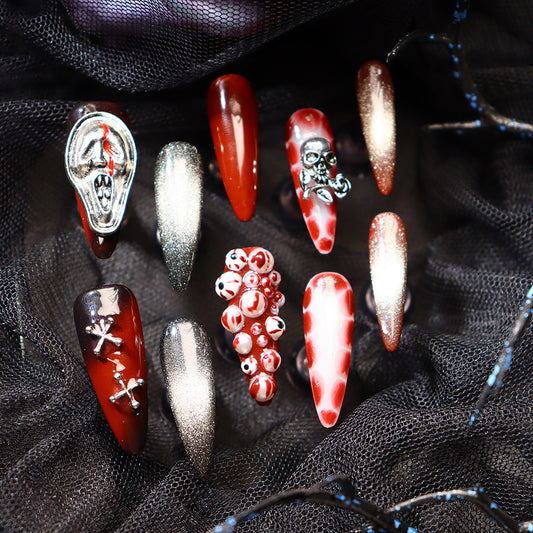 Reusable long Almond Halloween Nails in Black and Orange